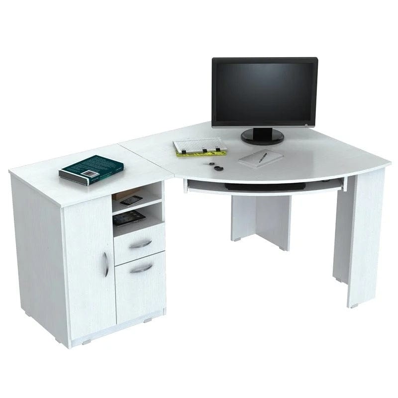 Homeroots White Finish Wood L Shape Corner Computer Desk 249807