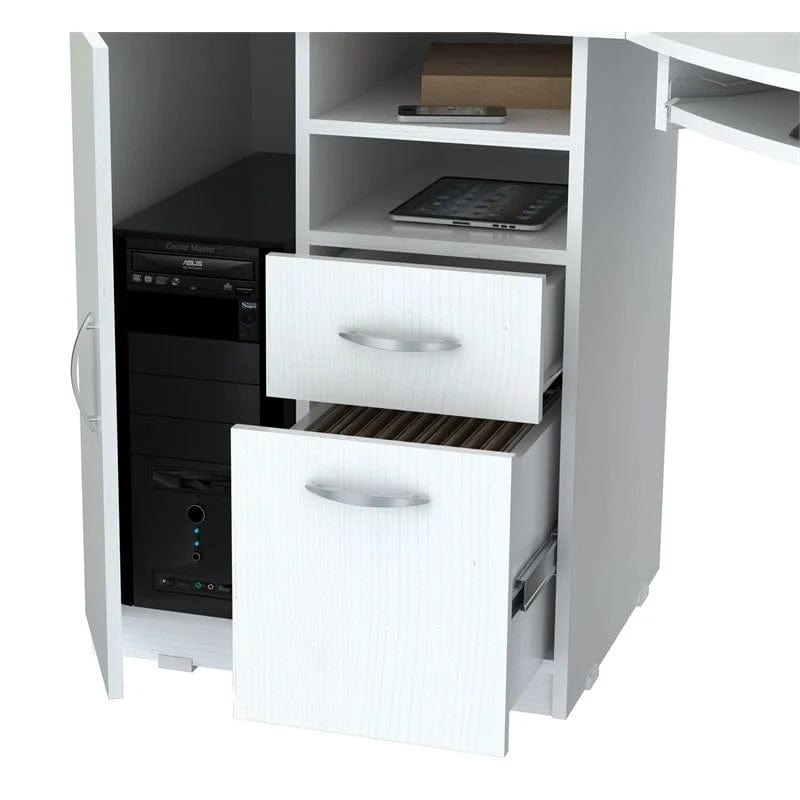 Homeroots White Finish Wood L Shape Corner Computer Desk 249807
