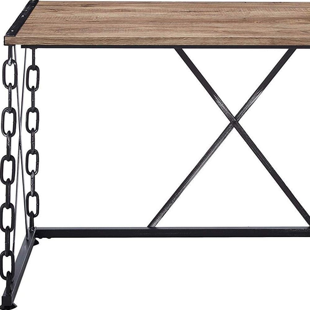 Homeroots Modern Farmhouse Oak and Black Chain Link Office Desk 285771