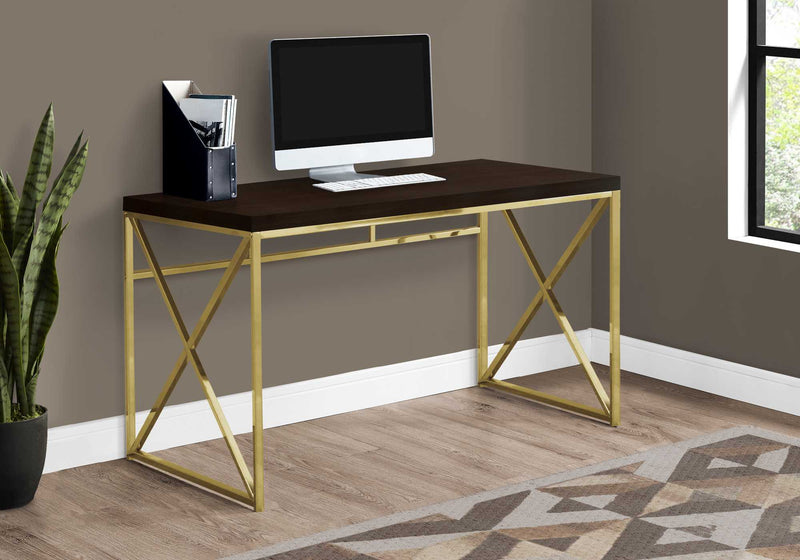 Homeroots Modern Gold and Walnut Finish Computer Desk 333406