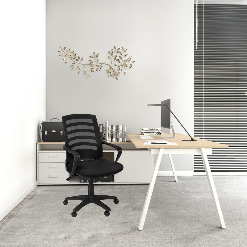 Homeroots Black Polyester Seat Swivel Adjustable Task Chair Mesh Back Plastic Frame 333420