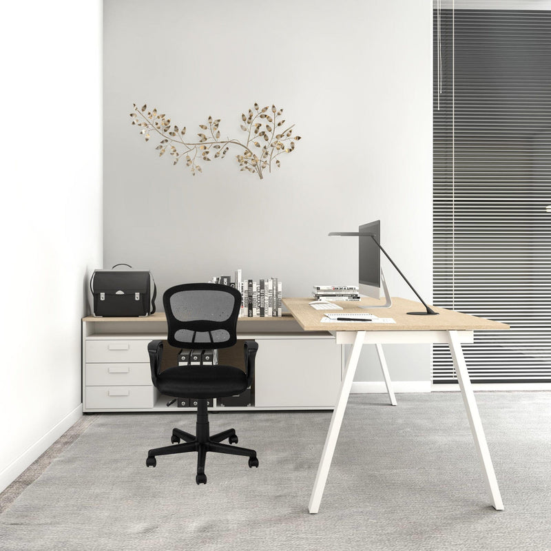 Homeroots Black Polyester Seat Swivel Adjustable Task Chair Mesh Back Plastic Frame 333448