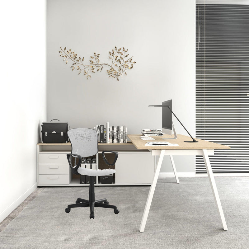 Homeroots White Polyester Seat Swivel Adjustable Task Chair Mesh Back Plastic Frame 333449