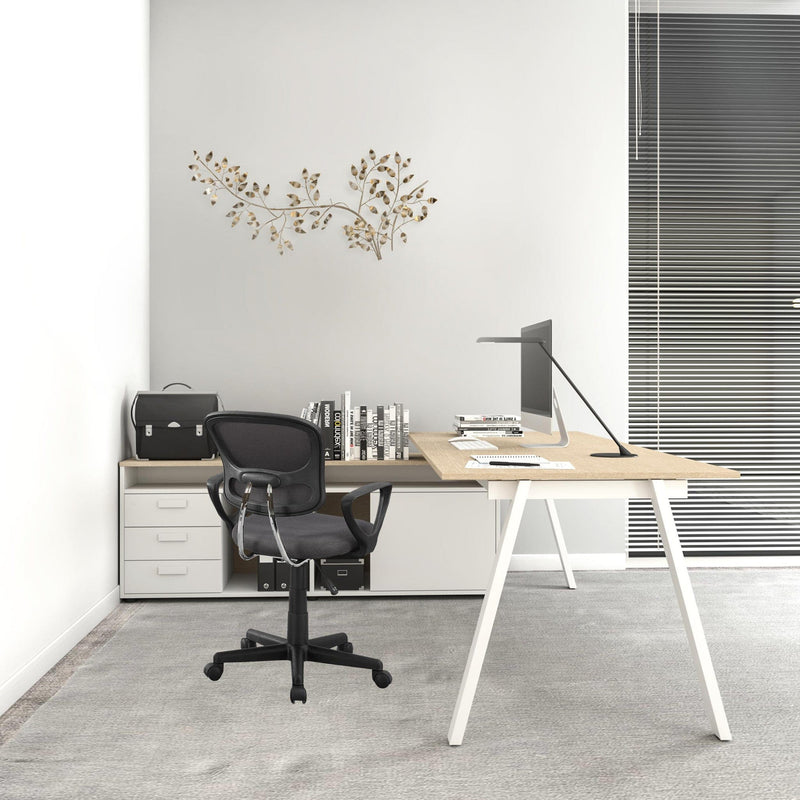 Homeroots White Polyester Seat Swivel Adjustable Task Chair Mesh Back Plastic Frame 333450