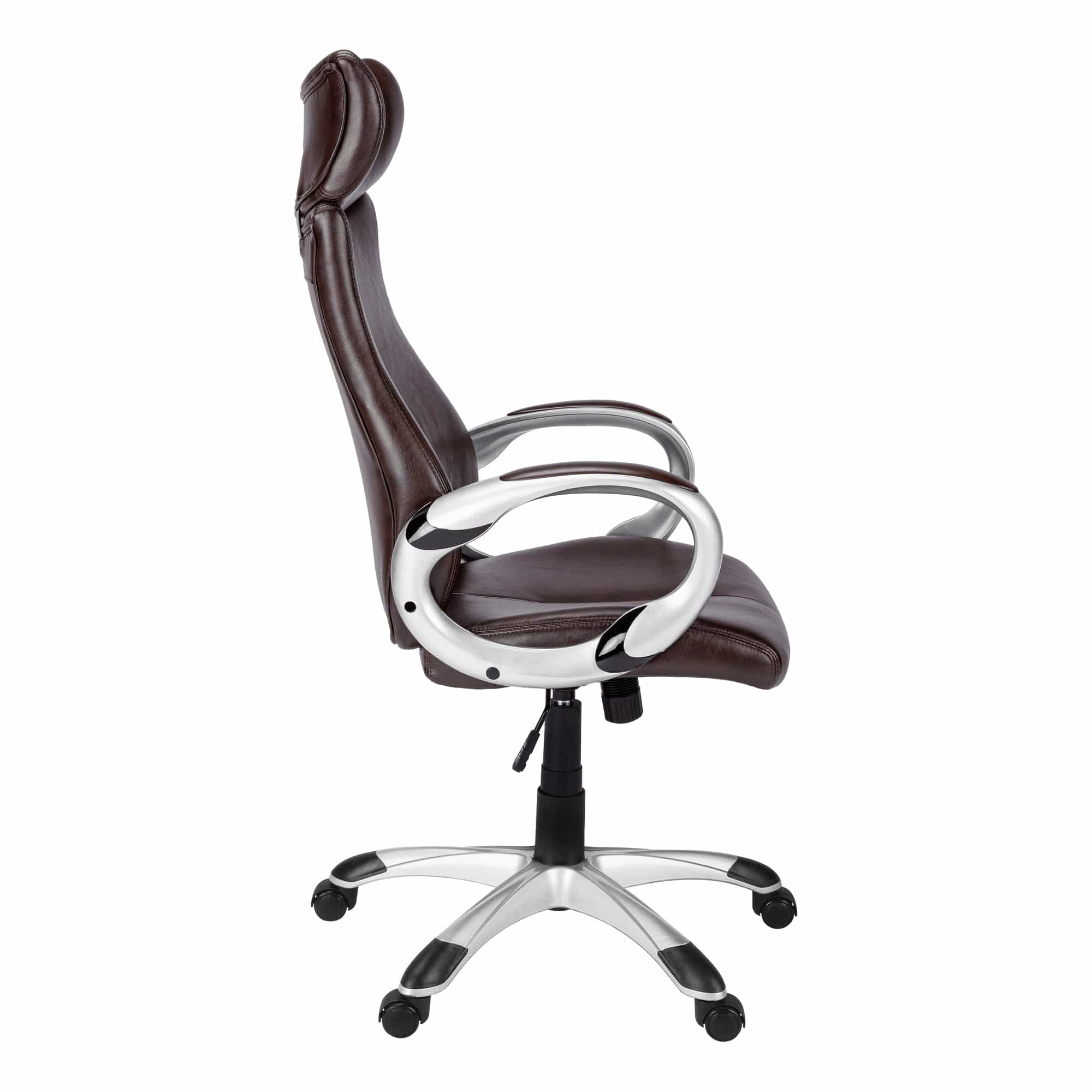 Homeroots Brown Faux Leather Seat Swivel Adjustable Executive Chair Leather Back Steel Frame 333464