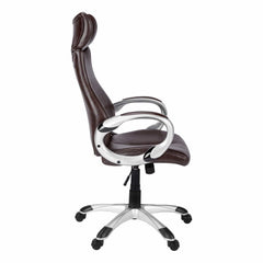 Homeroots Brown Faux Leather Seat Swivel Adjustable Executive Chair Leather Back Steel Frame 333464