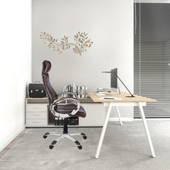 Homeroots Brown Faux Leather Seat Swivel Adjustable Executive Chair Leather Back Steel Frame 333464