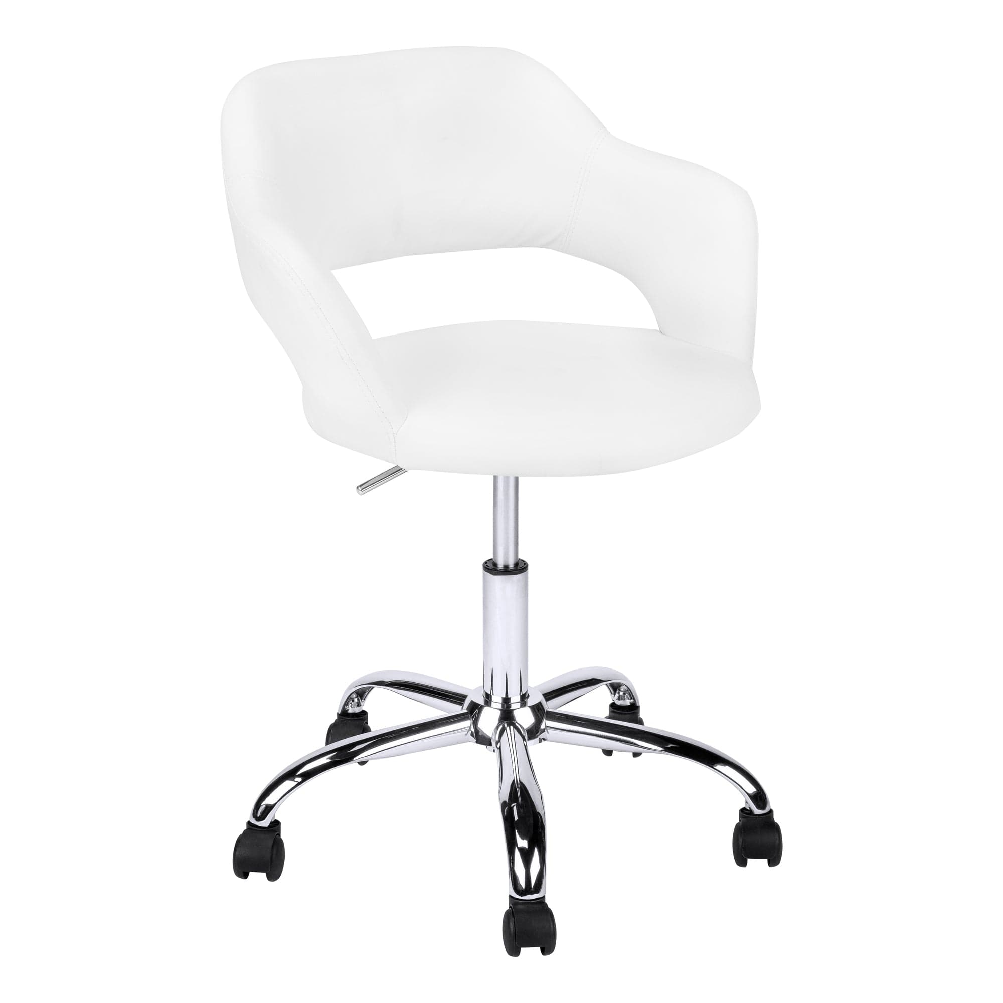 Homeroots White Faux Leather Seat Swivel Adjustable Task Chair Fabric Back Steel Frame 333468