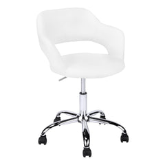 Homeroots White Faux Leather Seat Swivel Adjustable Task Chair Fabric Back Steel Frame 333468