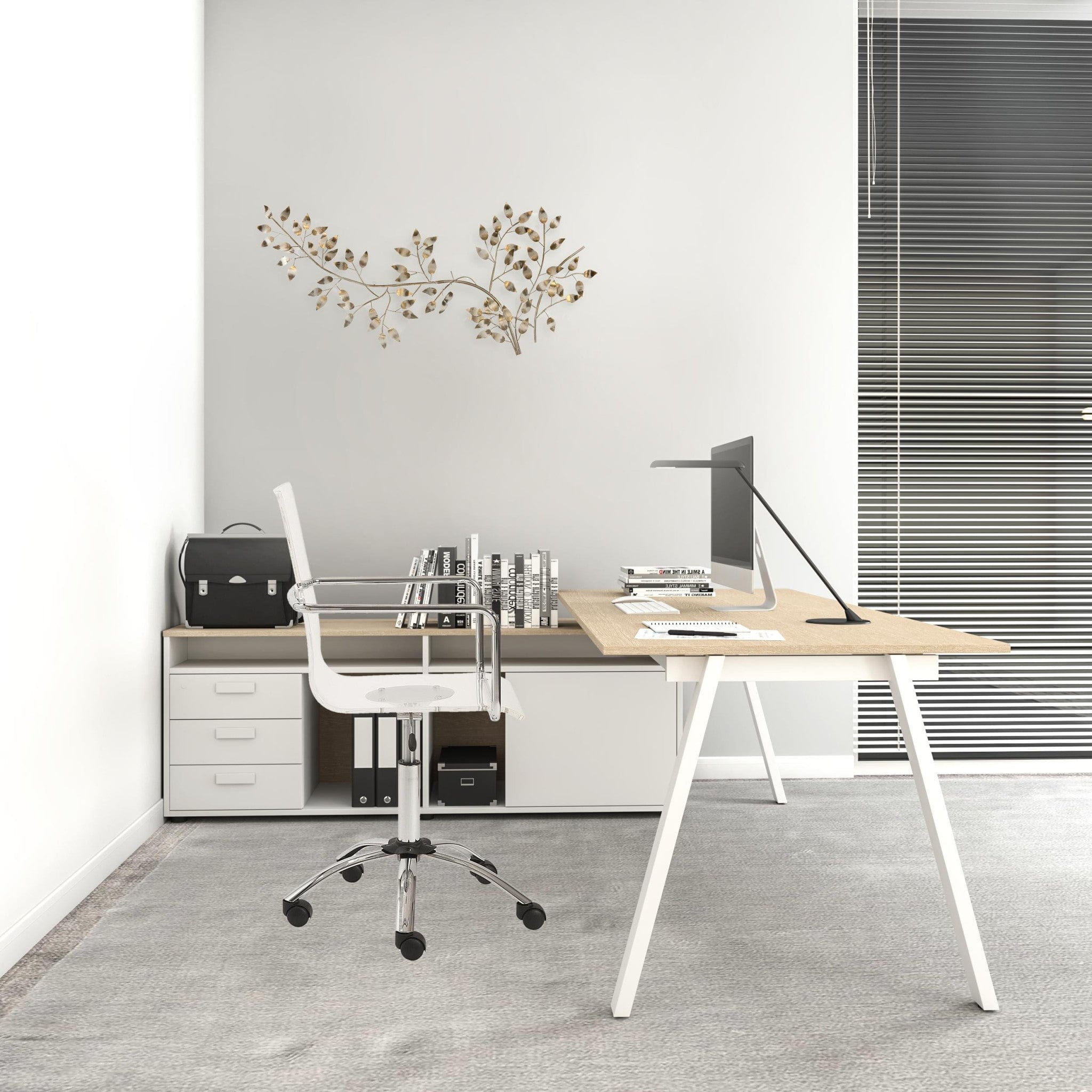 Homeroots White Swivel Adjustable Task Chair Plastic Back Steel Frame 370505