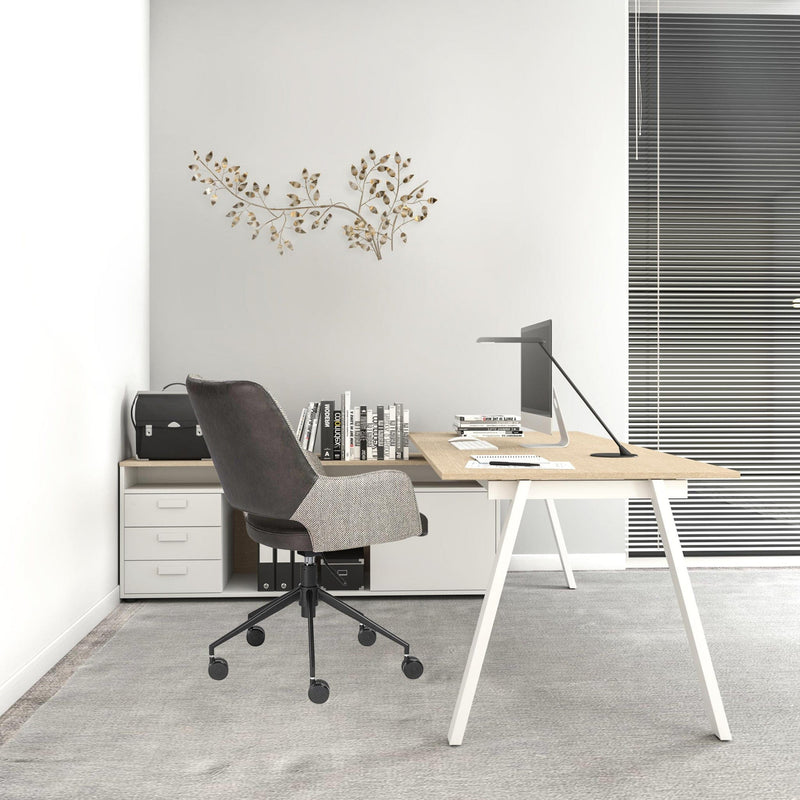 Homeroots Slate Gray Linen Seat Swivel Adjustable Task Chair Fabric Back Steel Frame 370513