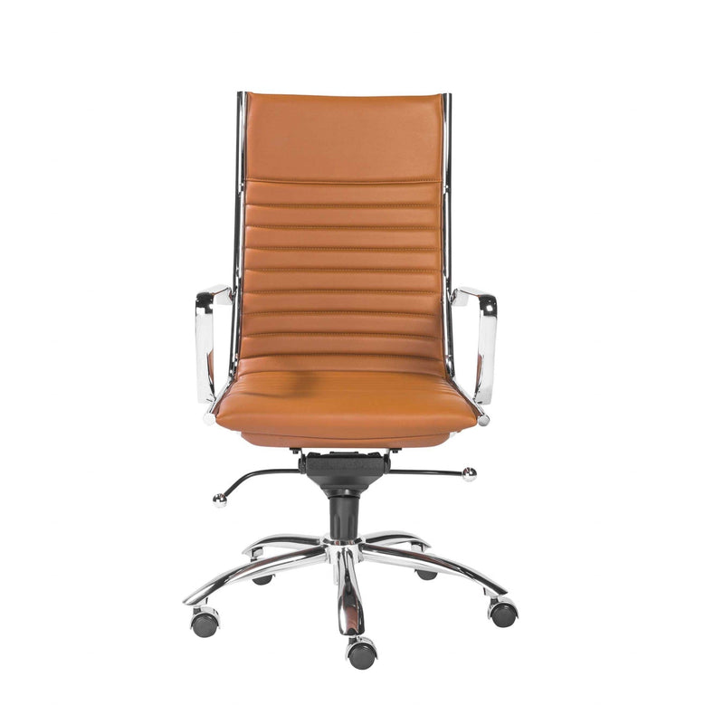 Homeroots Brown Faux Leather Seat Swivel Adjustable Task Chair Leather Back Steel Frame 370518