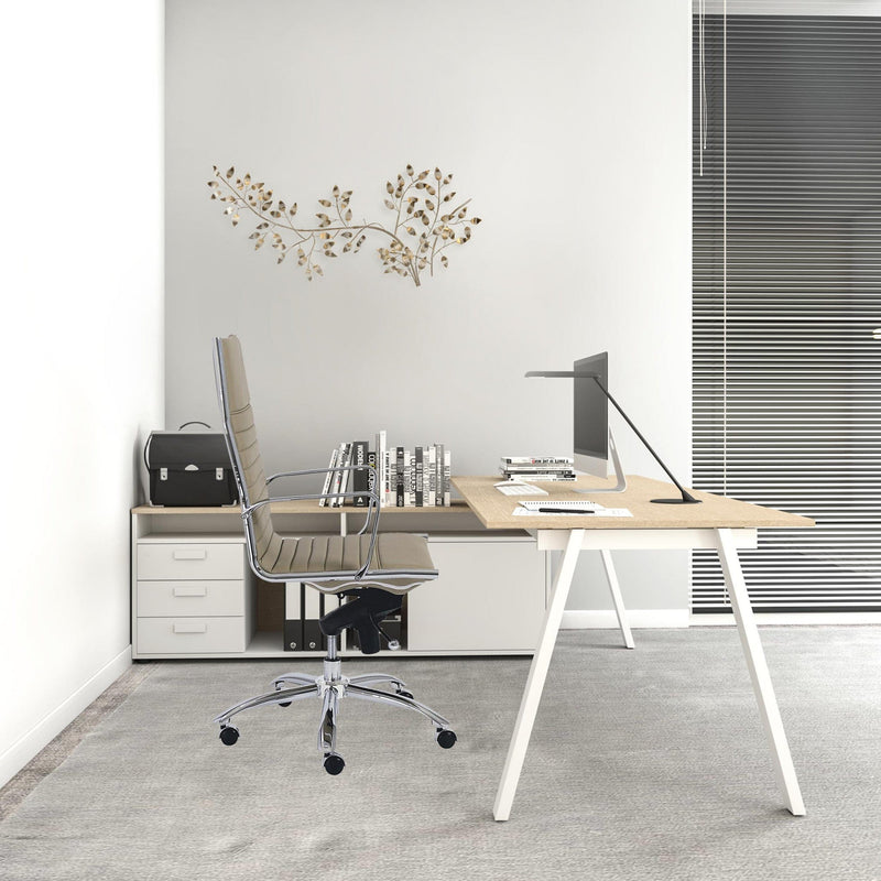 Homeroots Taupe Faux Leather Seat Swivel Adjustable Task Chair Leather Back Steel Frame 370520