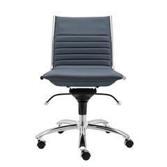 Homeroots Blue Faux Leather Seat Swivel Adjustable Task Chair Leather Back Steel Frame 370524