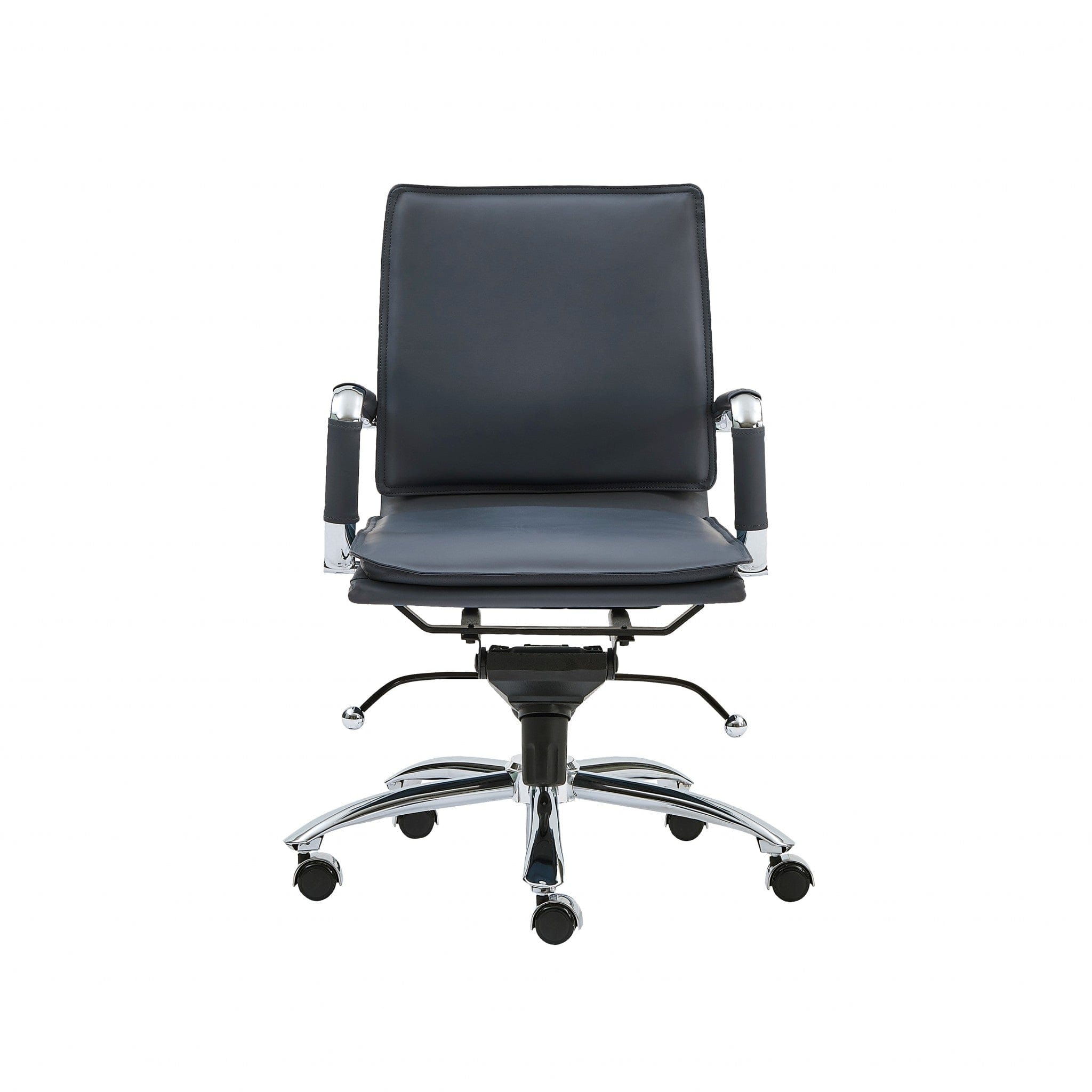 Homeroots Blue Faux Leather Seat Swivel Adjustable Task Chair Leather Back Steel Frame 370556