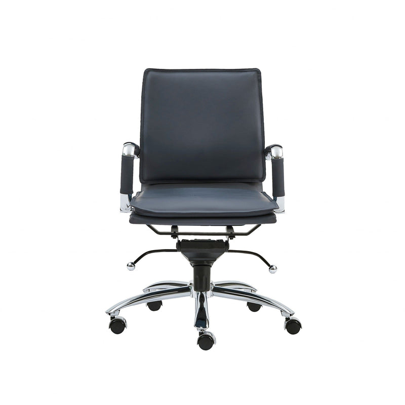 Homeroots Blue Faux Leather Seat Swivel Adjustable Task Chair Leather Back Steel Frame 370556