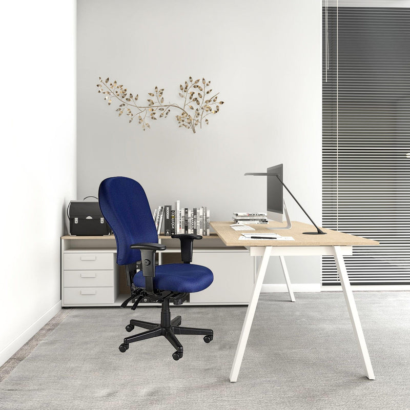 Homeroots Navy Blue Fabric Seat Swivel Adjustable Task Chair Fabric Back Plastic Frame 372354