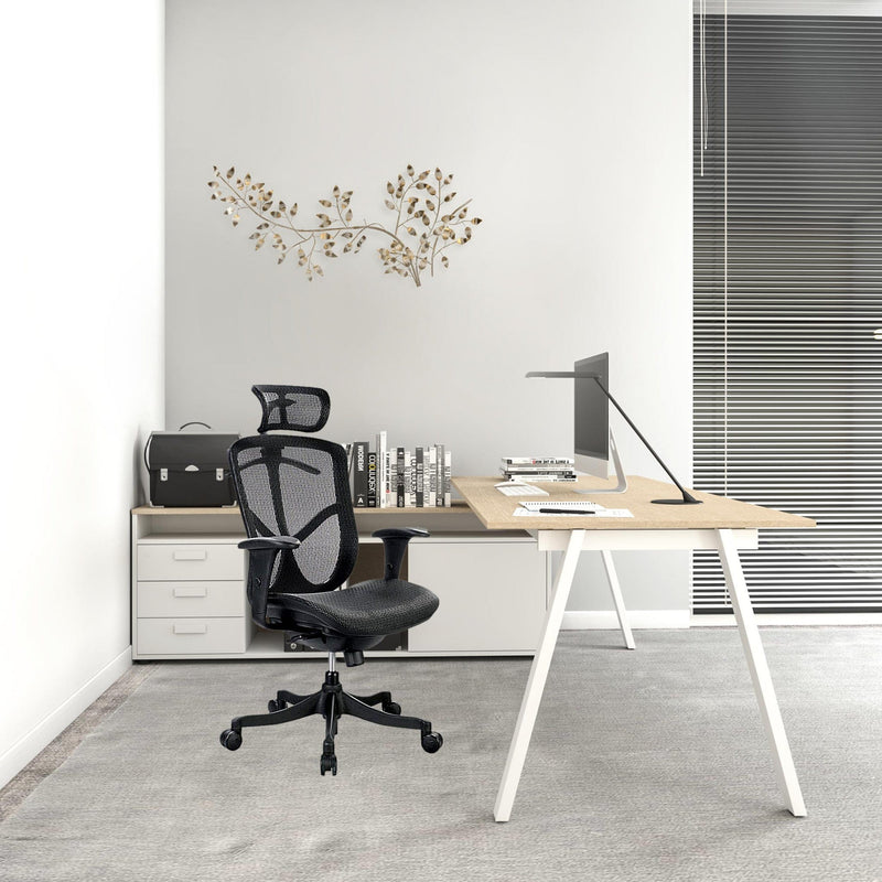 Homeroots Black Mesh Seat Swivel Adjustable Executive Chair Mesh Back Plastic Frame 372369