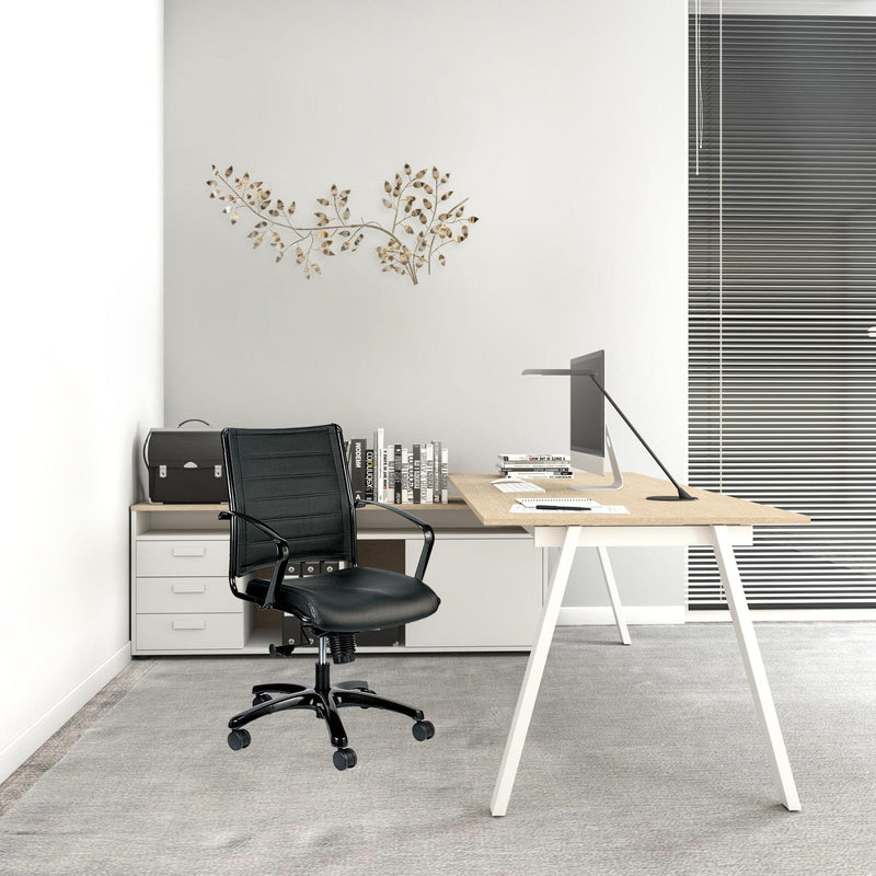 Homeroots Black Faux Leather Tufted Seat Swivel Adjustable Task Chair Leather Back Steel Frame 372377