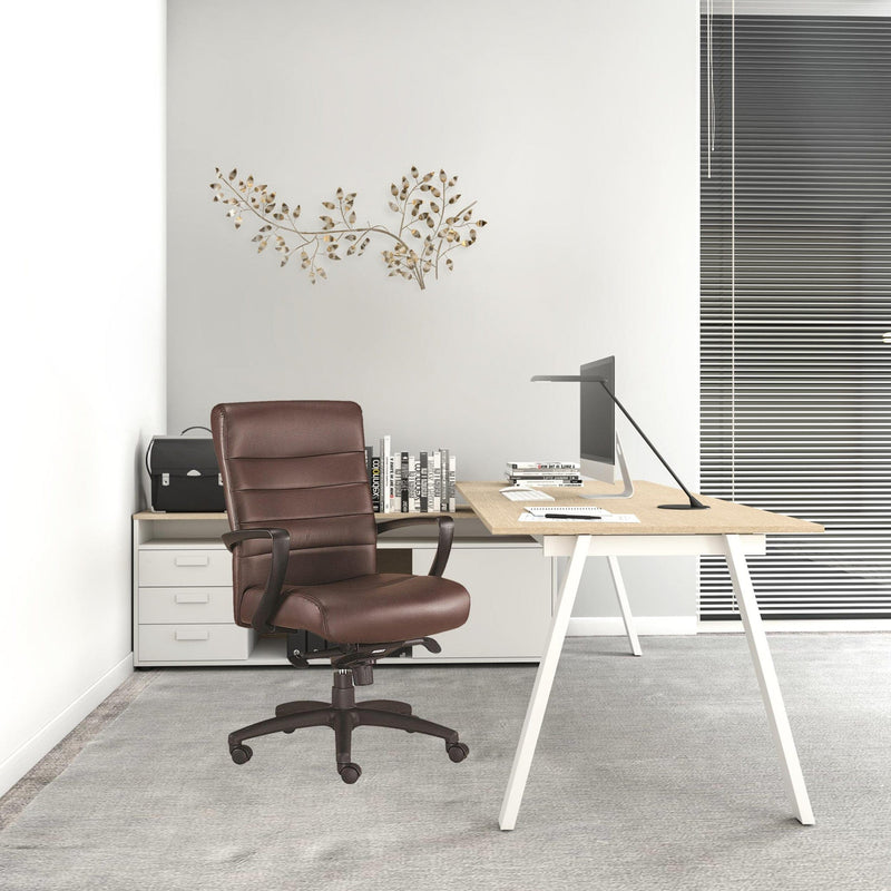 Homeroots Brown Faux Leather Tufted Seat Swivel Adjustable Task Chair Leather Back Plastic Frame 372379