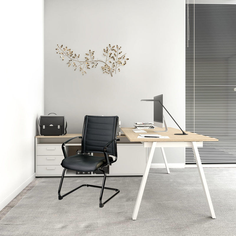 Homeroots Black Faux Leather Tufted Seat Swivel Task Chair Leather Back Steel Frame 372380