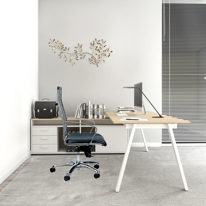 Homeroots Black Faux Leather Tufted Seat Swivel Adjustable Task Chair Leather Back Steel Frame 372383