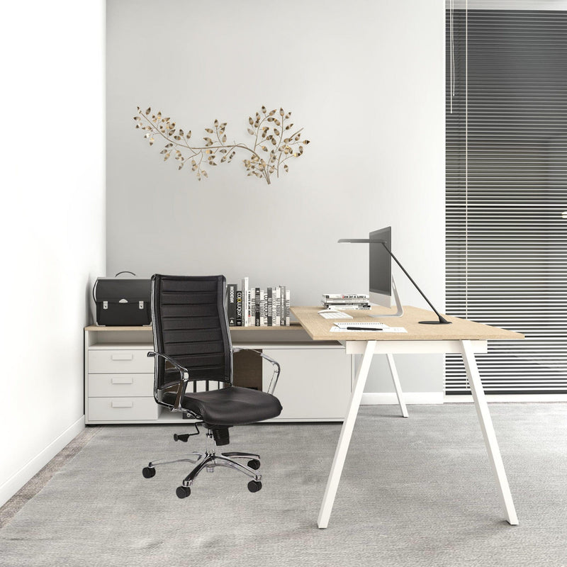 Homeroots Black Faux Leather Tufted Seat Swivel Adjustable Task Chair Leather Back Steel Frame 372384