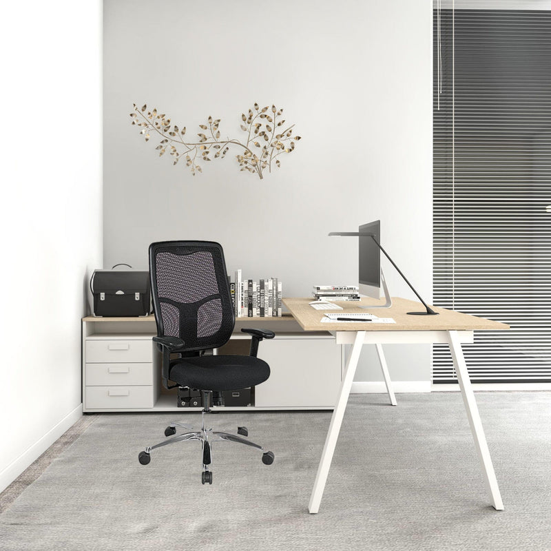 Homeroots Black Fabric Seat Swivel Adjustable Task Chair Mesh Back Plastic Frame 372425