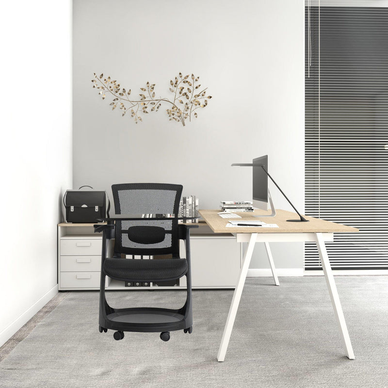 Homeroots Black Mesh Seat Swivel Adjustable Task Chair Mesh Back Plastic Frame 372441