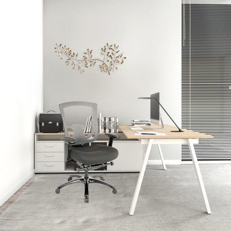 Homeroots Slate Gray Fabric Seat Swivel Adjustable Task Chair Mesh Back Plastic Frame 372457