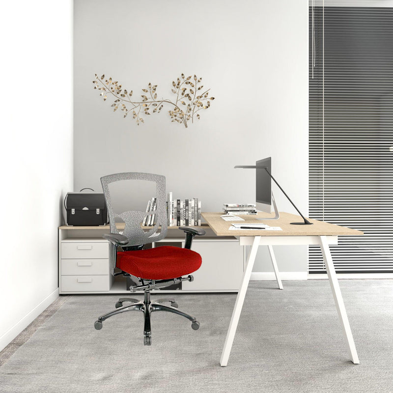 Homeroots Red Fabric Seat Swivel Adjustable Task Chair Mesh Back Plastic Frame 372462