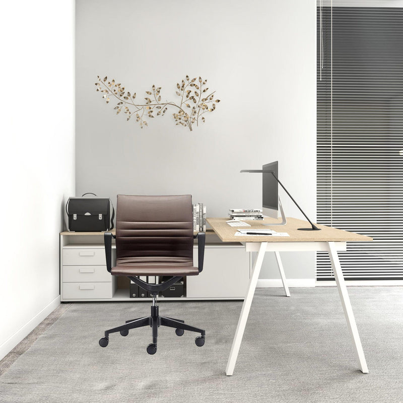 Homeroots Brown Faux Leather Tufted Seat Swivel Adjustable Task Chair Leather Back Plastic Frame 372466