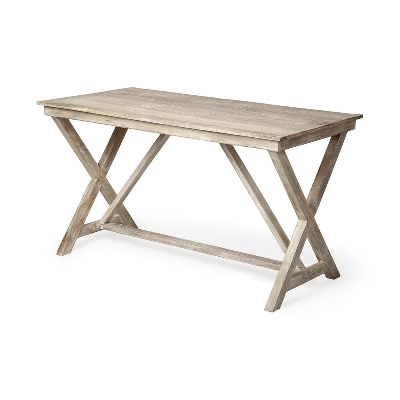 Homeroots Light Brown Solid Mango Wood Office Desk With X Shaped Frame 380201