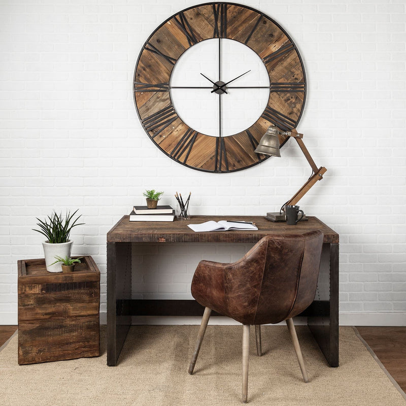 Homeroots Dark Brown Solid Reclaimed Wood Office Desk With Metal Cladded Frame 380202