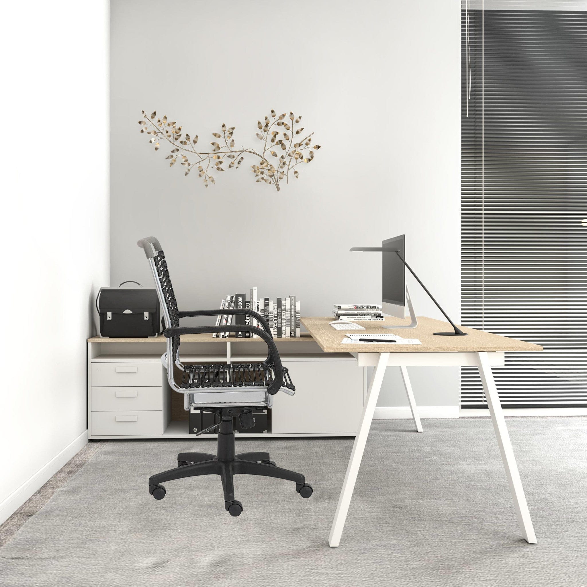 Homeroots Black Swivel Adjustable Task Chair Bungee Back Steel Frame 400769