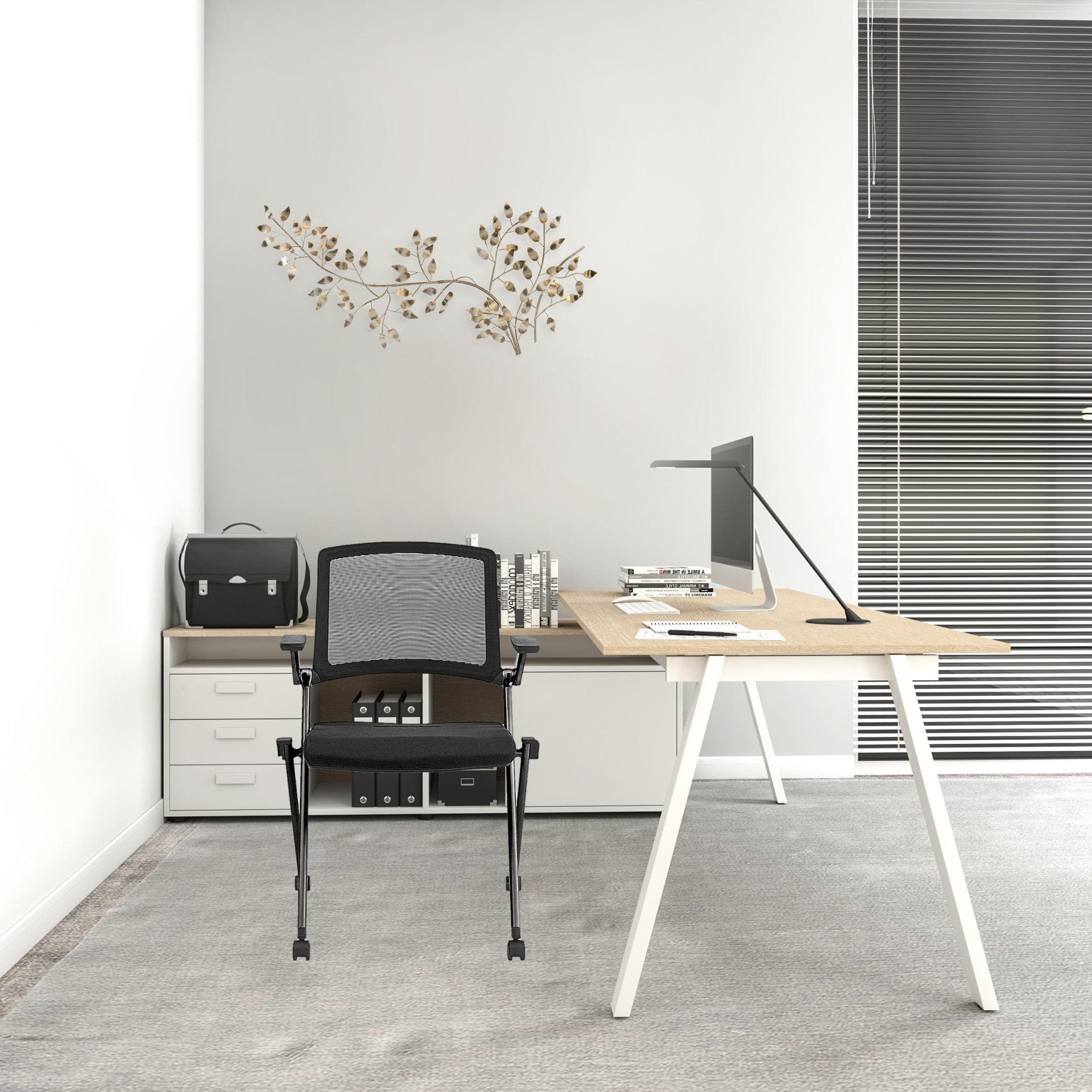 Homeroots Set Of Two Black Polyester Blend Seat Swivel Task Chair Mesh Back Steel Frame 400778