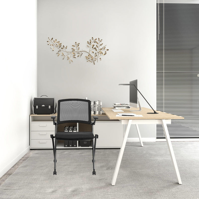 Homeroots Set Of Two Black Polyester Blend Seat Swivel Task Chair Mesh Back Steel Frame 400778