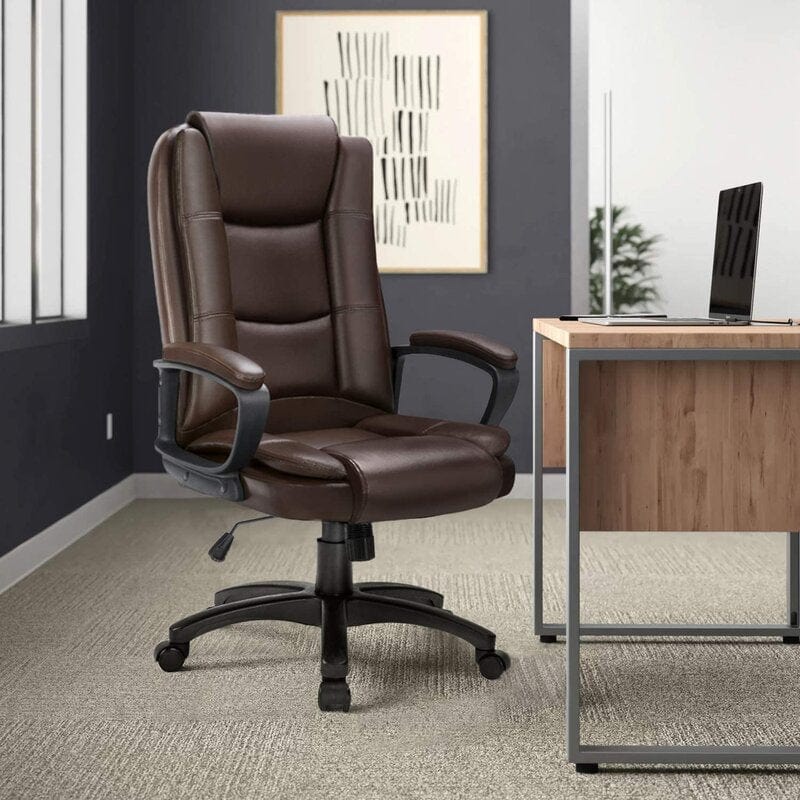 Homeroots Black Faux Leather Seat Adjustable Executive Chair Metal Back Steel Frame 470436