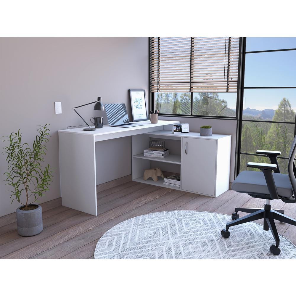 Homeroots Sleek White L Shape Office Desk 477842