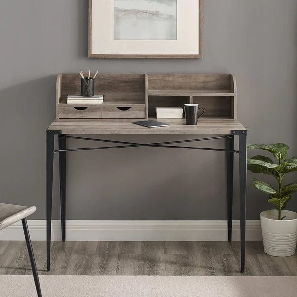 Walker Edison Nyla Angle Iron Desk with Hutch D42NYSECGW