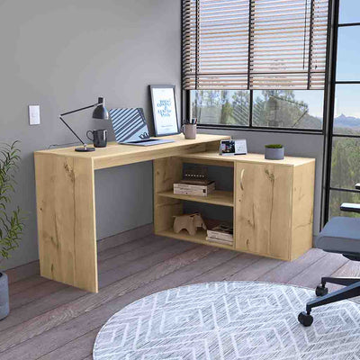 Depot E-Shop Boston L-Shaped Desk, Single Door Cabinet, Two Open Shelves, Two Interior Shelves - My Home Office Store
