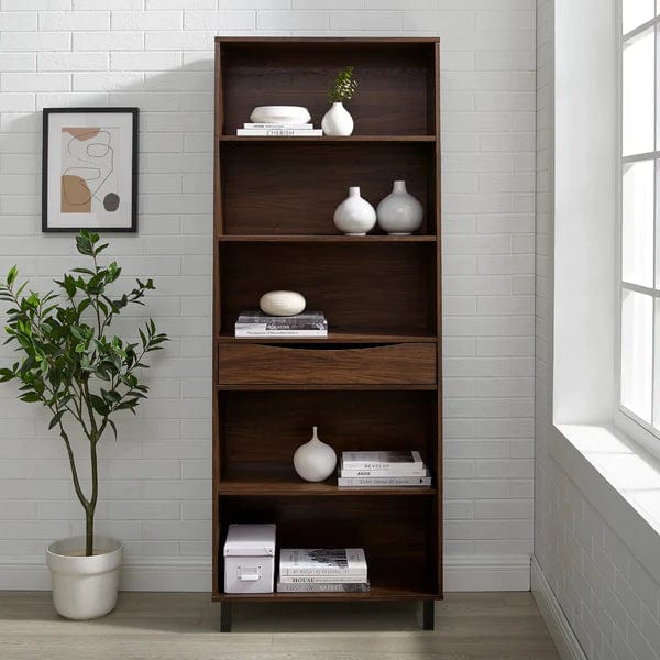 Walker Edison Modern 5-Shelf Bookcase with Drawer