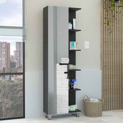 Depot E-Shop Venus Mirror Linen Single Door Cabinet, Five External Shelves, Four Interior Shelves - My Home Office Store