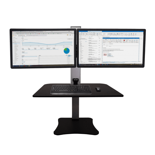 Victor High Rise Electric Triple Monitor Sit Stand Desk Converter DC475 - My Home Office Store
