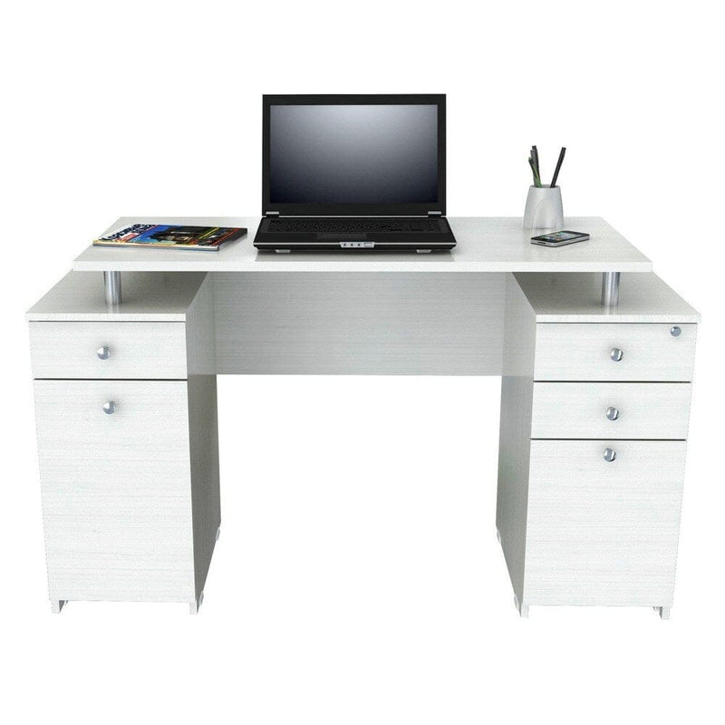 Homeroots White Finish Wood Computer Desk with Four Drawers 249795