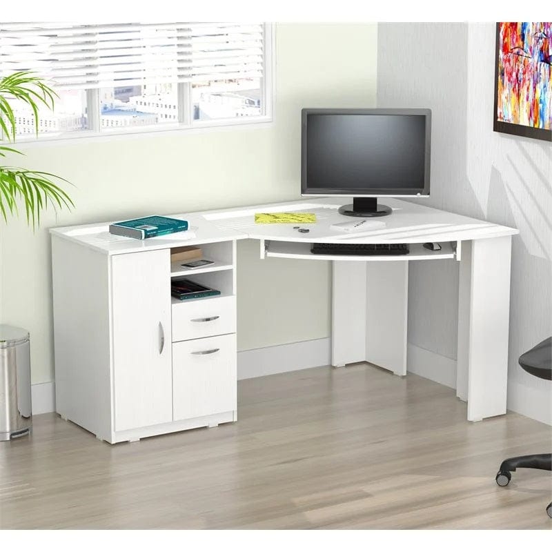 Homeroots White Finish Wood L Shape Corner Computer Desk 249807