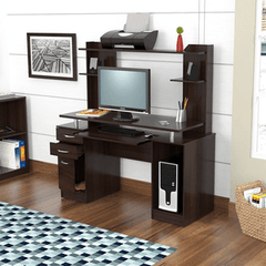 Homeroots Espresso Finish Wood Computer Desk with Hutch 249811