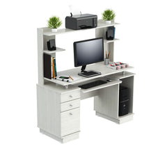 Homeroots White Finish Wood Computer Desk with Hutch 249812