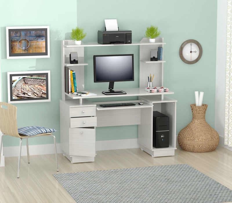 Homeroots White Finish Wood Computer Desk with Hutch 249812