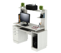 Homeroots White Finish Wood Computer Desk with Hutch 249812